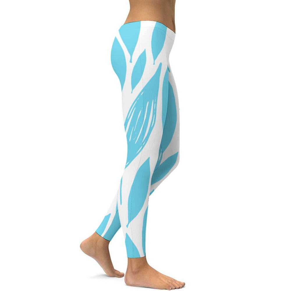 Soft Ladies Pattern Teal & White Yoga Pants