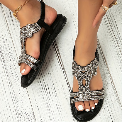 Women's Rhinestone Bohemian Wedge Sandals with Dress Shoe - Wide Width Summer Slippers, Thick Platform Heel &  Upper/Cushioning - Sparkling Party Shoes for Weddings, Beach, Prom (Hand Washable)