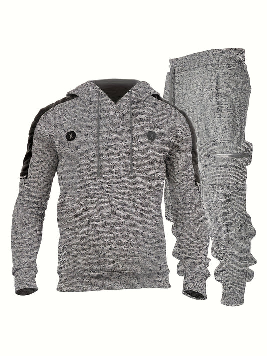 2pcs Sportswear, Men's Mid Stretch Hoodie & Cargo Pants for Outdoor Spring Fall Winter