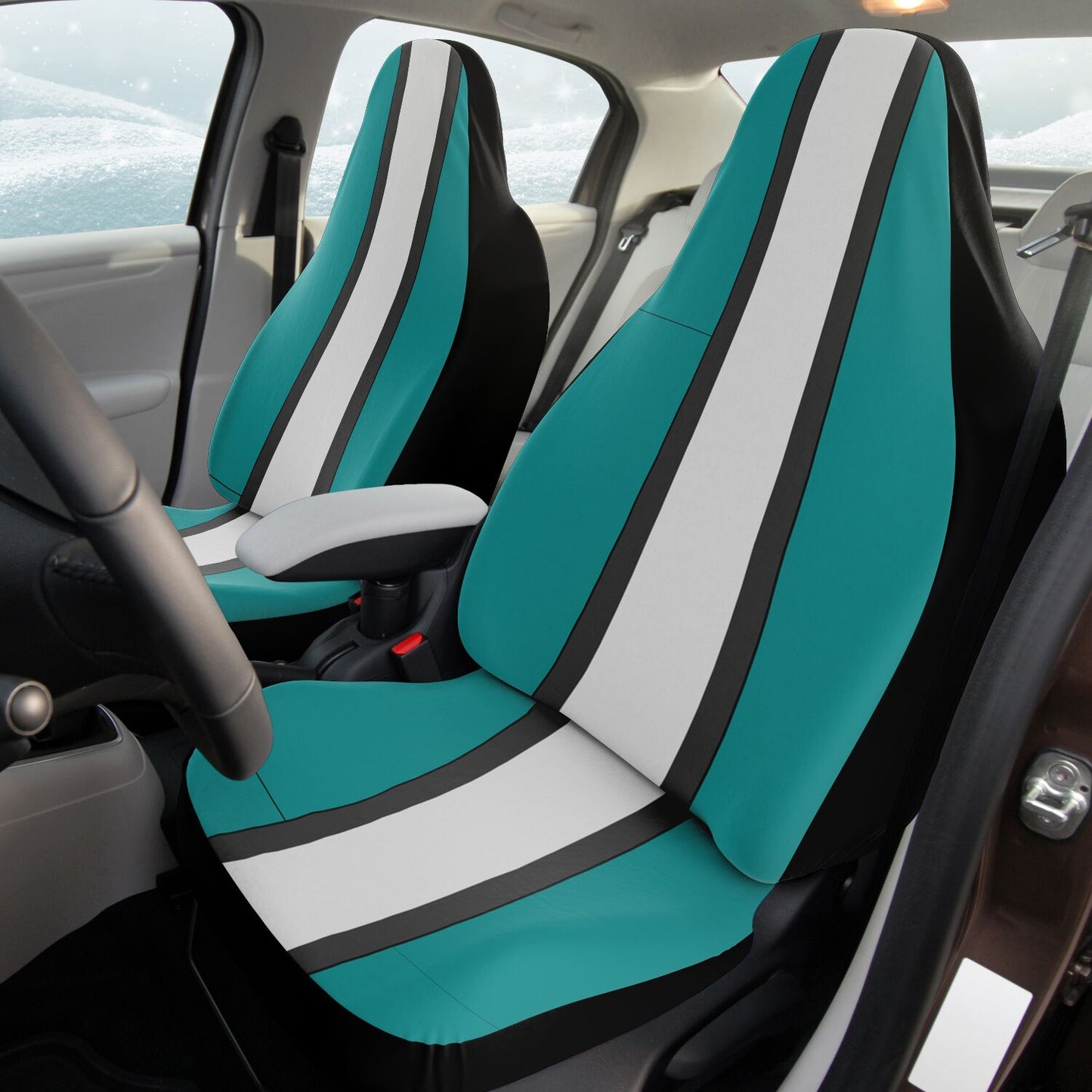Teal Charcoal & Gray Car Seat Covers – Stylish Modern Auto Protection Unique Gift Superb Quality Custom Design
