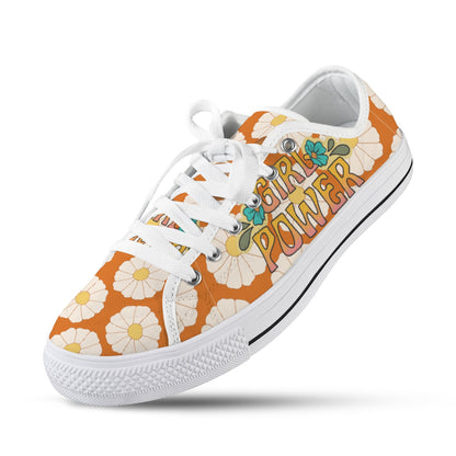 70's Mid Mod Groovy Hippie Boho Sneakers, Retro 70's Vibe Girl Power Women's Low Top Sneakers