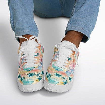 Super Cool Beach Shoes, Tropical Watercolor Sneakers, Pastel Palm Tree Low Tops, Summer Beach Shoes