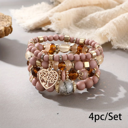 Bohemian Multilayer Bead Bracelet Peach Heart Pendant Vintage Couple Bracelet Handmade, Father's Day Gift