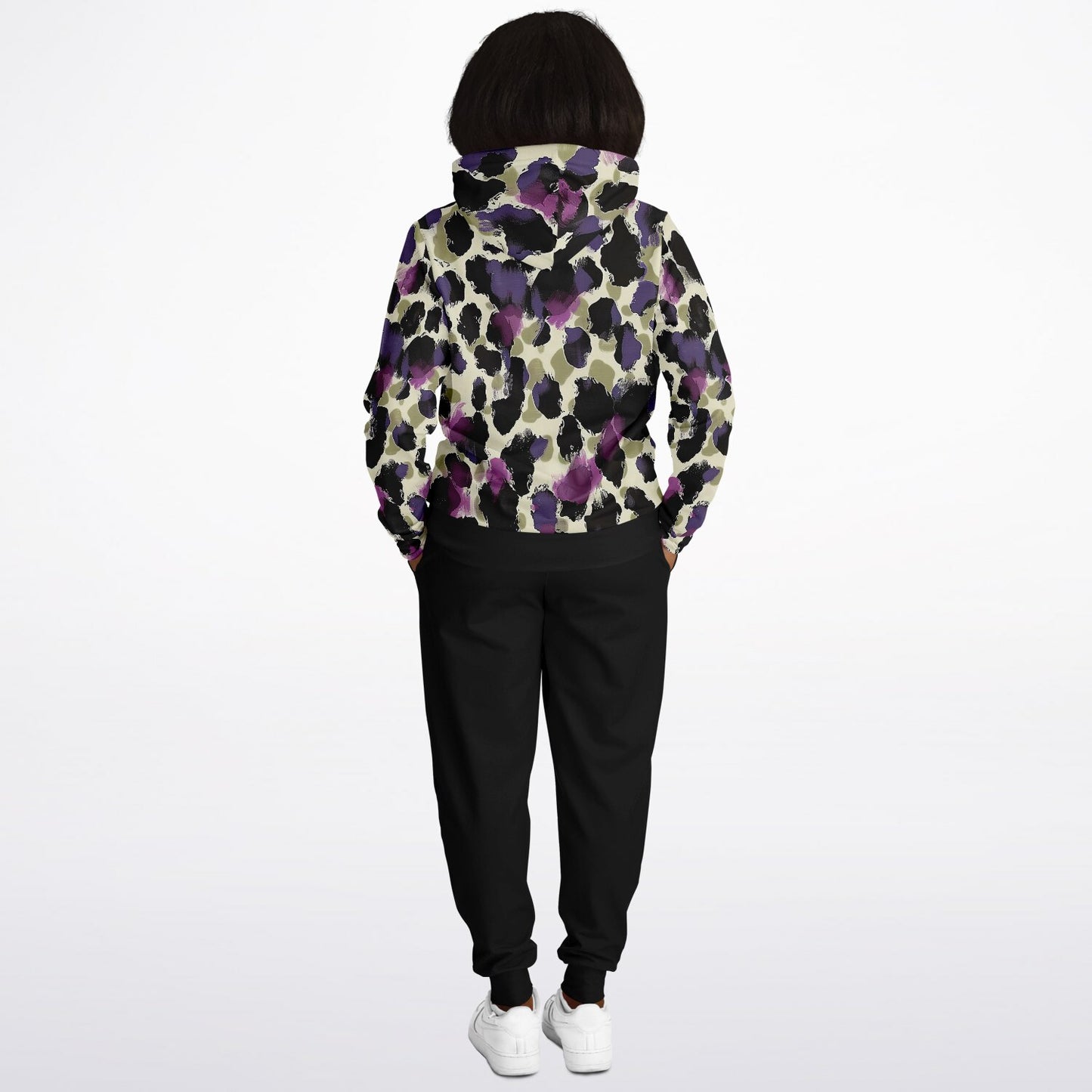 Athletic Hoodie & Jogger Set | Purple & Beige Leopard Print Streetwear