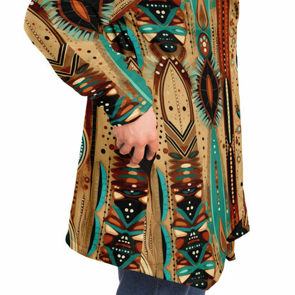 Earth-Tone Hooded Cloak – Tribal Coat for Boho Men & Boho Mom Style | Artistic Fashion
