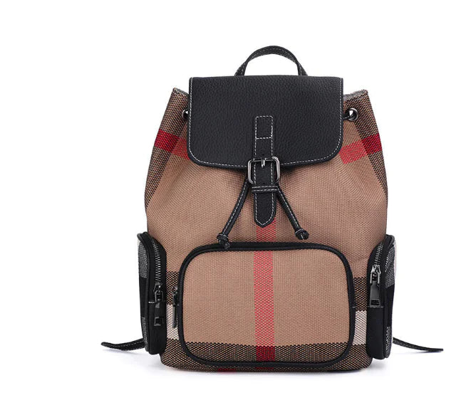 Classic Plaid Leather Backpack for Women