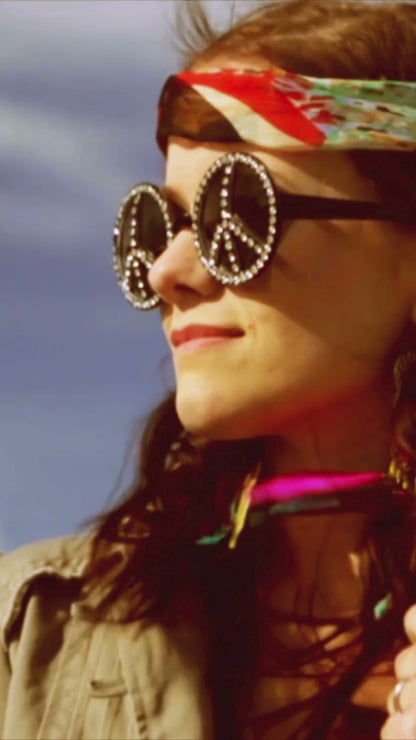 Peace Sign Patch Striped Wide Leg Pants