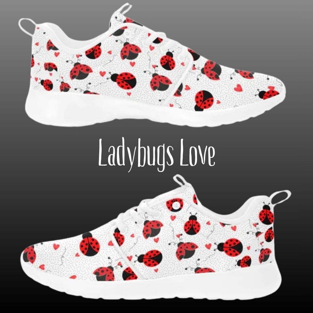 Ladybugs Love Women's And Children's Sneakers, Ladybird Shoes Art, Black And White Sneakers, Lady Bug Shoes, Custom Sneakers