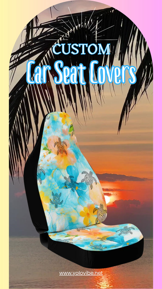 Boho Sea Turtle Colorful Abstract Floral Car Seat Covers – Summer Vibes Design, High Quality Custom Design, Summer Vibe